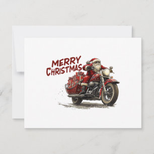 Cartão De Festividades Feliz Natal Papai Noel pilotando uma motocicleta a