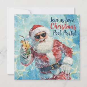 Cartão De Festividades Feliz Natal Papai Noel Tropical Festa de Piscina d