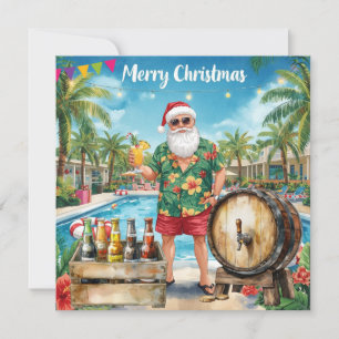 Cartão De Festividades Feliz Natal Papai Noel Tropical Festa de Piscina d