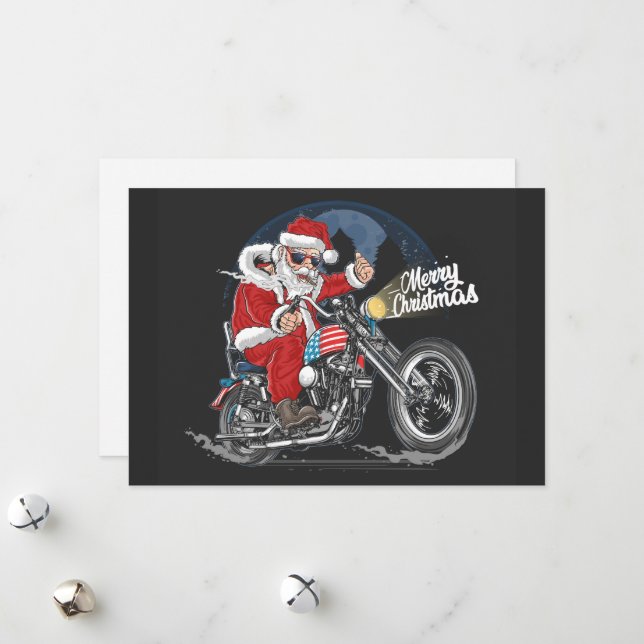 Cartão De Festividades Feliz Natal Papais noeis Biker (Frente/Verso In Situ)