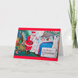 Cartão De Festividades Feliz Natal (Papais noeis - Crianças dormindo)