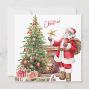 Cartão De Festividades Feliz Natal - Papais noeis de Aquarelas, Árvore de