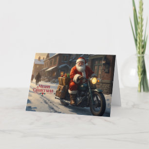 Cartão De Festividades Feliz Natal - Papais noeis de Vintage em Moto