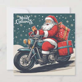 Cartão De Festividades Feliz Natal - Papais noeis de Vintage em Moto