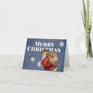 Cartão De Festividades Feliz Natal Papais noeis Snowflake Marinho Vintage