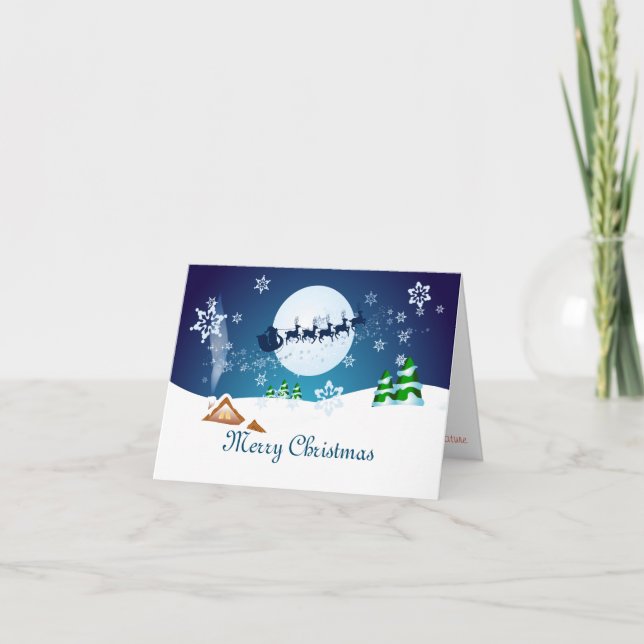 Cartão De Festividades Feliz Natal - Papais noeis Voadores e Deers (Frente)
