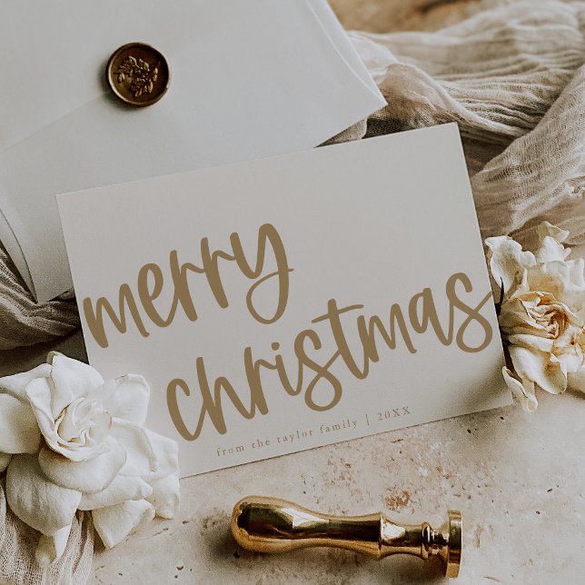 Cartão De Festividades Feliz Natal para a Dourada Família de Trendentes (MARIAH Gold Cute Trendy Family Merry Christmas Holiday Card)