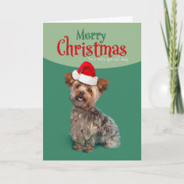 Cartão De Festividades Feliz Natal para Cachorro Fofo Yorkie de Chapéu de