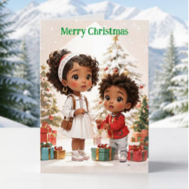 Cartão De Festividades Feliz Natal para Crianças Afro-Americanas