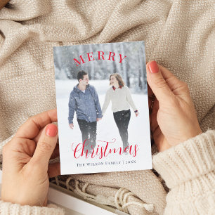 Cartão De Festividades Feliz Natal para Fotografia Vermelha Elegante