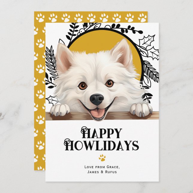 Cartão De Festividades Feliz Natal para o Cachorro Eskimo Americano (Frente/Verso)