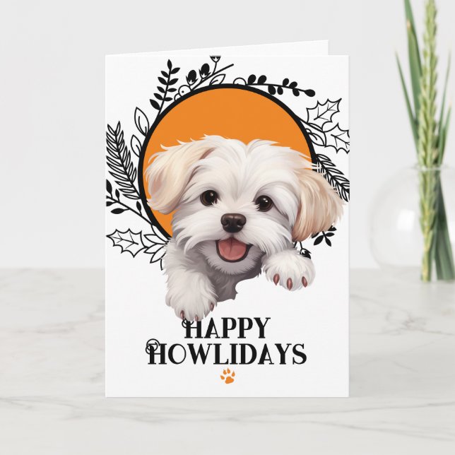 Cartão De Festividades Feliz Natal para o Cachorro Maltês (Frente)