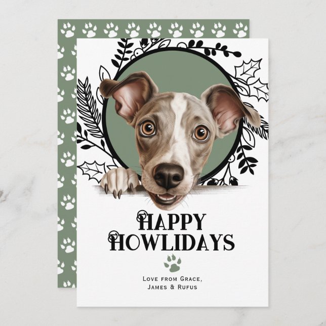 Cartão De Festividades Feliz Natal para o Cão de Greyhound Italiano (Frente/Verso)