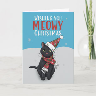 Cartão De Festividades Feliz Natal Para Qualquer Gatinho Fofo Com Chapéu 