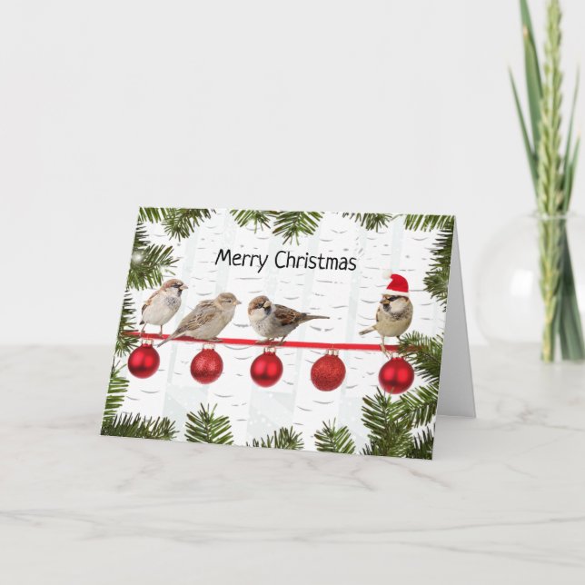 Cartão De Festividades Feliz Natal Pássaros em um Limbo (Frente)