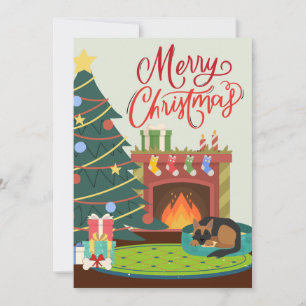 Cartão De Festividades Feliz Natal Pastor Alemão Cachorro Lareira Natal