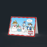 Cartão De Festividades Feliz Natal Patriótico de Snowman<br><div class="desc">Adoraria espalhar risos durante o feriado? Aqui estão algumas cartas engraçadas de boneco de neve para enviar para a família e amigos! Esta nova design original criada por Raphaela Wilson retrata um concurso patriótico de boneco de neve... Quem pode bater uma águia majestosa careca? Mude o que as bolhas de...</div>