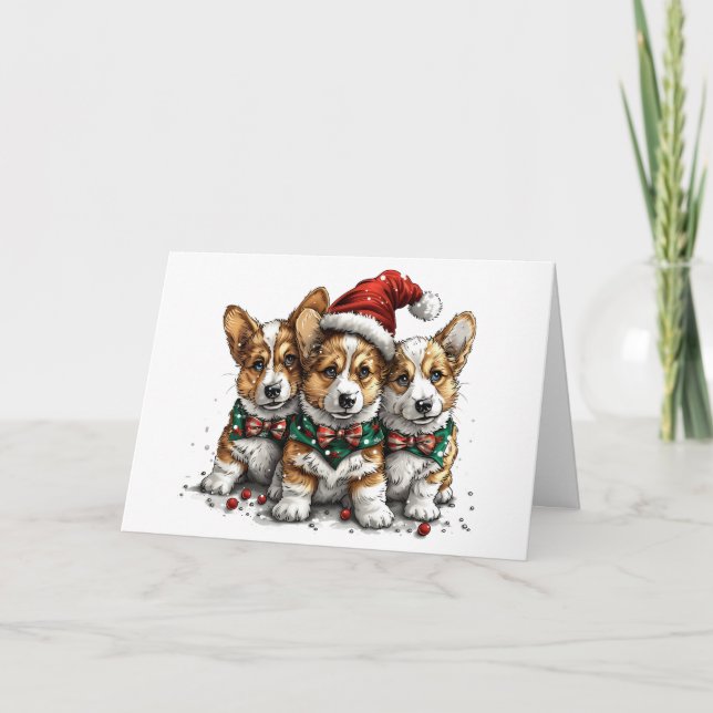 Cartão De Festividades Feliz Natal Pembroke Welsh Corgi Puppies (Frente)