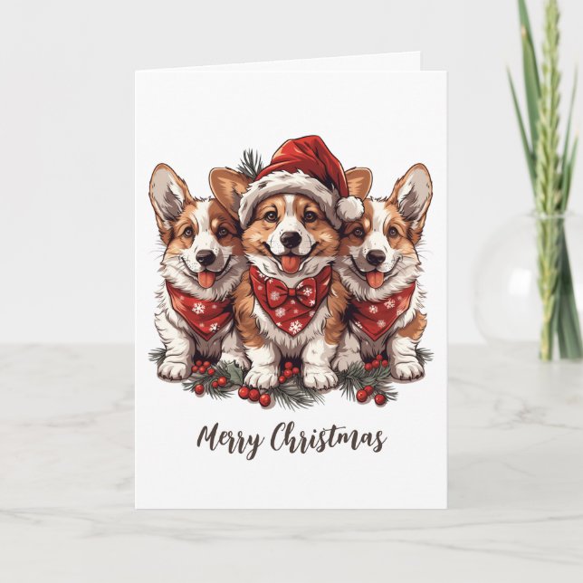 Cartão De Festividades Feliz Natal Pembroke Welsh Corgi Puppies (Frente)