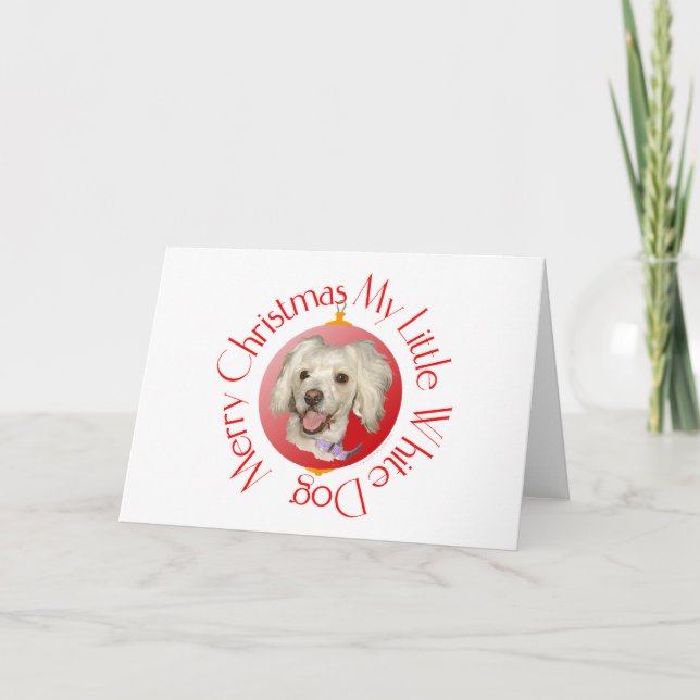 Cartão De Festividades Feliz Natal Pequeno Poodle de Cachorro Branco / Bi (Frente)