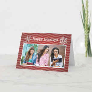 Cartão De Festividades Feliz Natal Personalizado Foto Vermelho Chevron, Z