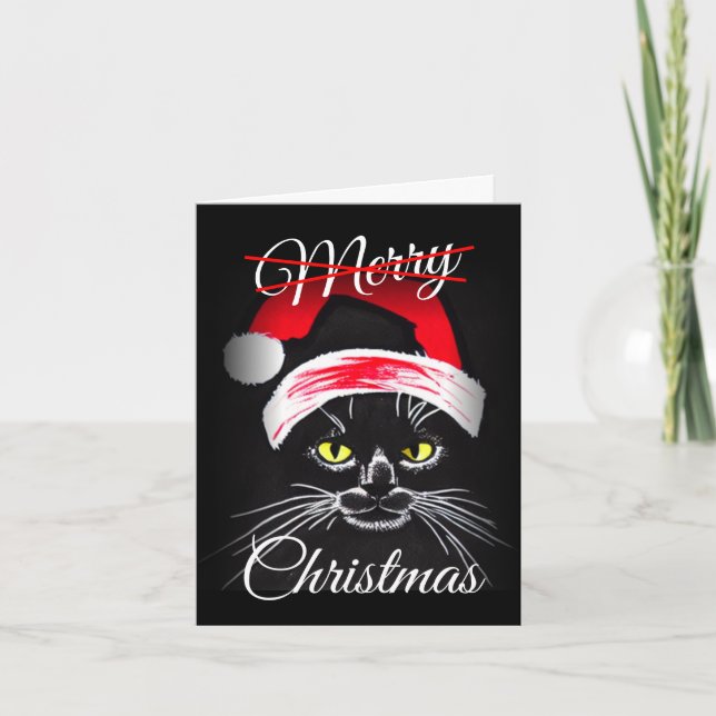 Cartão De Festividades Feliz Natal Personalizado Gato Negro Irritado (Frente)