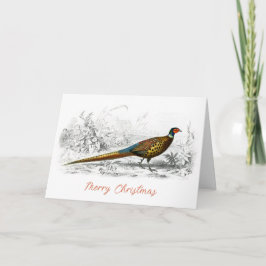 Cartão De Festividades Feliz Natal Pheasant Vintage art dobrado