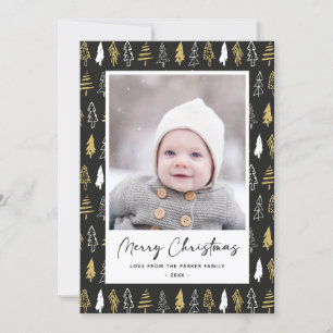 Cartão De Festividades Feliz Natal Pine Tree   Foto minimalista Dourada