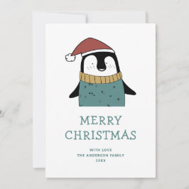 Cartão De Festividades Feliz Natal. Pinguim Papai noel de inverno engraça