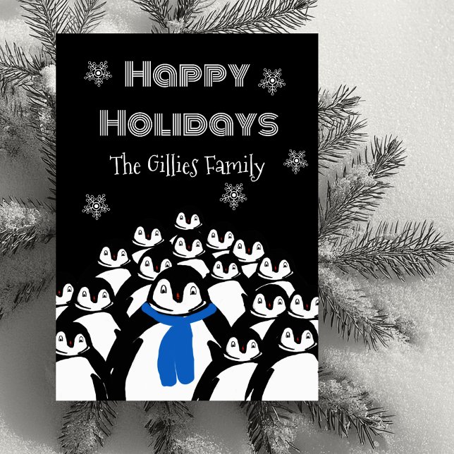 Cartão De Festividades Feliz Natal Pinguim Personalizado Preto (Criador carregado)