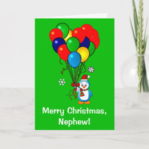 Cartão De Festividades Feliz Natal Pinguim Sobrinho com Balões