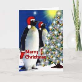 Cartão De Festividades Feliz Natal - pinguins de imperador