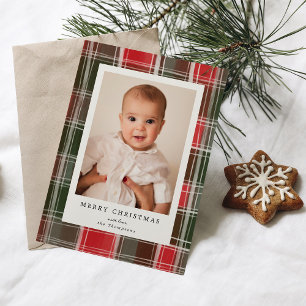 Cartão De Festividades Feliz Natal Pintado Foto de Xadrez Vermelha e Verd
