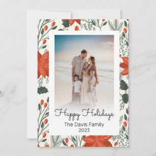 Cartão De Festividades Feliz Natal Poinsettia Foto da Família Natal