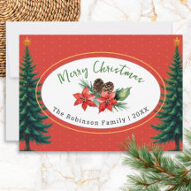 Feliz Natal Poinsettia & Pinheiros Vintage