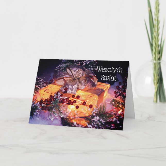 Cartão De Festividades Feliz Natal Polonês Saudando Presente Elegante Com (Frente)