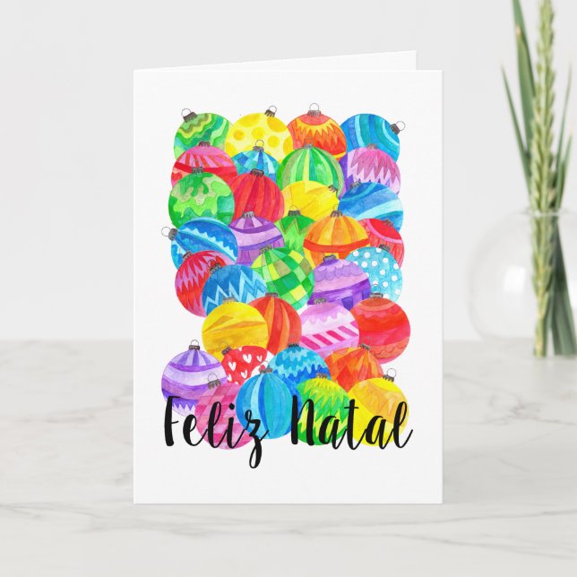 Cartão De Festividades Feliz Natal Português, aquarela (Frente)