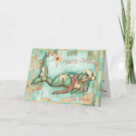 Cartão De Festividades Feliz Natal Praia Sereia Santa Hat Personalize