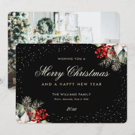 Cartão De Festividades Feliz Natal Preto Ano Novo Foto