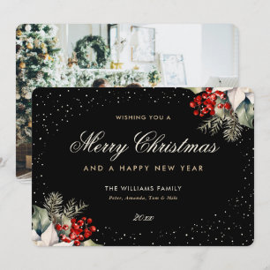 Cartão De Festividades Feliz Natal Preto Ano Novo Foto