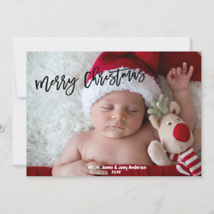 Cartão De Festividades Feliz Natal Preto Moderno Script Foto de Férias