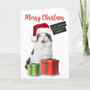 Cartão De Festividades Feliz Natal Professor Gato Fofo Com Presentes