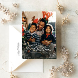 Cartão De Festividades Feliz Natal quadro de foto elegante na neve