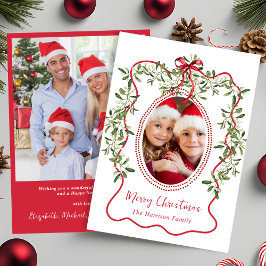 Cartão De Festividades Feliz Natal Quadro Vermelho Ondulado com Arco e Fo