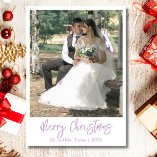 Cartão De Festividades Feliz Natal Recém-Casados Foto Lilás Suave