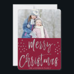 Cartão De Festividades Feliz Natal Red e Silver Foto das Estrelas de Folh<br><div class="desc">Feliz Natal Burgundy,  Red,  Marsala e Cartão com fotos das Estrelas de Silver Foil. A imagem e o nome da família podem ser substituídos no Cartão de Natal de Feliz Natal azul e prateado.</div>