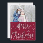 Cartão De Festividades Feliz Natal Red e Silver Foto das Estrelas de Folh<br><div class="desc">Feliz Natal Burgundy,  Red,  Marsala e Cartão com fotos das Estrelas de Silver Foil. A imagem e o nome da família podem ser substituídos no Cartão de Natal de Feliz Natal azul e prateado.</div>