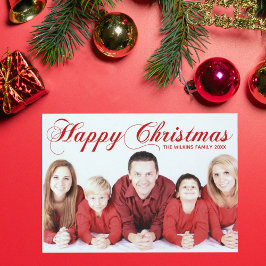 Cartão De Festividades Feliz Natal Red Elegant Cursive Script Fotografia