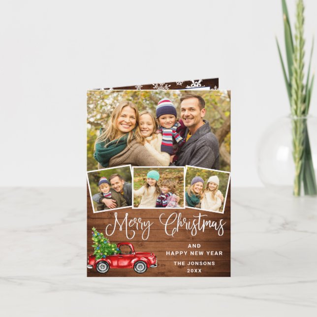Cartão De Festividades Feliz Natal Red Fazenda Truck 4 Foto (Frente)