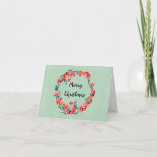 Cartão De Festividades Feliz Natal Red Floral Watercolor Wreath
